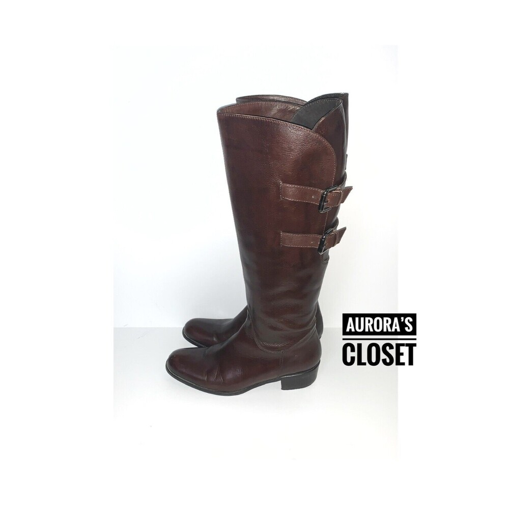 Sesto Merucci 8 Brown Knee High Boots Moto Double Buckle Riding Italy $225